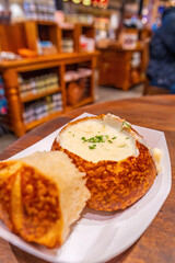 Calm chowder in sourdough bread in San Francisco