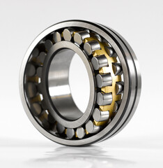 Industrial roller bearing isolated on white background. Smart factory, industrial 4.0, industry concepts. Horizontal macro shot.