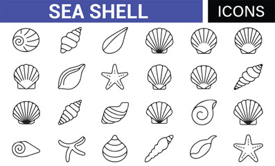 Marine Life Shell Icons Set for Ocean and Coastal Themes