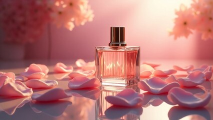 Elegant Perfume Bottle with Rose Petals &ndash; Romantic Fragrance Concept