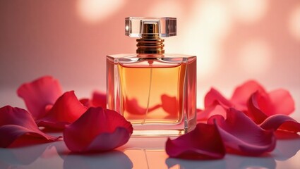 Elegant Perfume Bottle with Rose Petals – Romantic Fragrance Concept