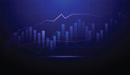 economy stock market trading graph vector illustration on blue background.