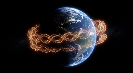 Glowing Energy Network Encircling Planet Earth in Space