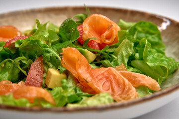 Fresh Green Salad with Smoked Salmon and Colorful Vegetables Creating a Delightful Culinary Experience of Flavor and Texture