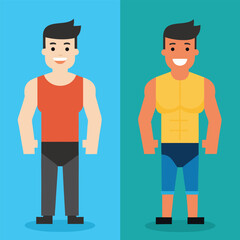 Before and After Fitness Transformation Illustration of a Man