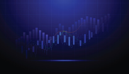 stock market investment trading graph chart with candlestick graph vector illustration on blue background.