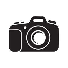 Black camera icon with lens and flash details photography vector