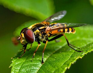 Naklejka premium Close-up of a hoverfly on a leaf (2)