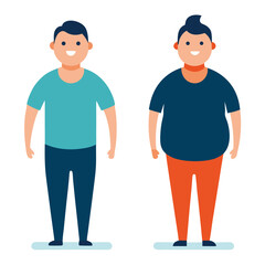 Fototapeta premium Two Men Body Types Comparison Illustration Thin and Overweight