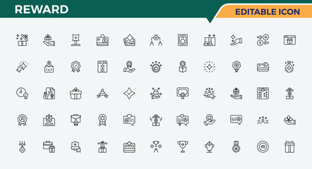 Reward linear icon set. UI icons set in a thin style. Contain linear symbols trophy, success, medal, championship, badge. Editable vector stroke. Reward icon set.