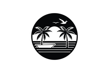 Obraz premium Sunset Scene with Palm Tree Pelican and Pier