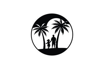 Family enjoying sunset with palm tree and sushi roll