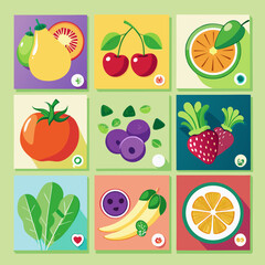 Fruits set on white. fruits including apple, lemon, raspberry, grape, orange, plum, coconut, pineapple, white currant, strawberry, banana, pomegranat, blackberry, melon, fig, lime, pear, cherry, kiwi.