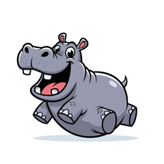 Obraz premium Cartoon hippo joyfully leaping with a wide open mouth and happy expression.