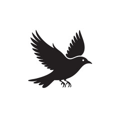 Obraz premium Black silhouette of a bird in flight with wings spread flying vector