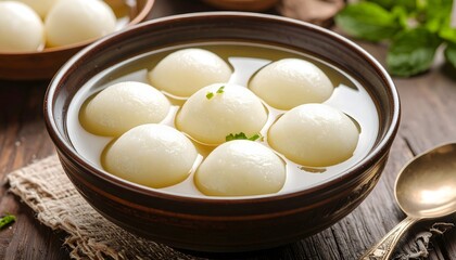 Soft and spongy Rasgulla sweets soaked in syrup, served in a brown bowl, traditional Indian festive dessert.