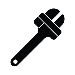 Black Silhouette of an Adjustable Wrench Tool on a White Background