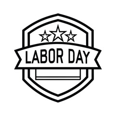 Obraz premium Labor Day Badge with Stars and Ribbon in Black and White Outline