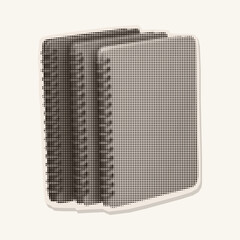 Retro halftone illustration of spiral notebooks. Photocopy texture. Perfect for creative collages, vintage school designs, pop art projects, zines, and mixed media graphics.