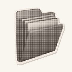 Retro halftone illustration of a file folder. Vintage magazine cutout style. Photocopy texture. Great for office, archive, organization, and digital management design projects. 