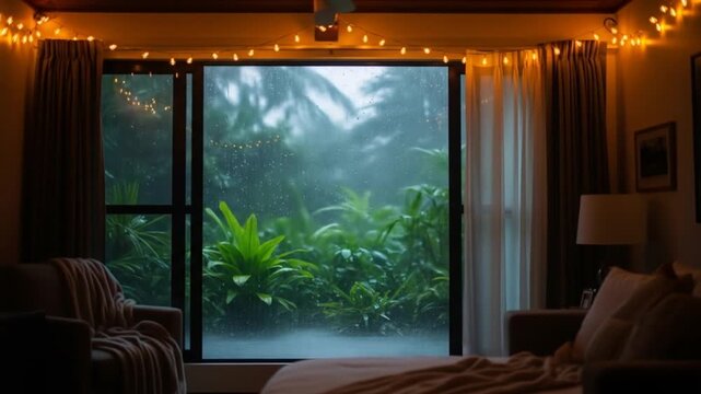 Cozy Room View During Stormy Weather, Ambient rain sounds for soothing sleep, nature sounds,