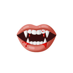 Naklejka premium Cartoon vampire mouth with sharp fangs and dripping blood, perfect for Halloween or horror-themed illustrations.