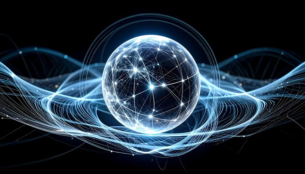 Glowing Sphere with Network Connections on Black Background