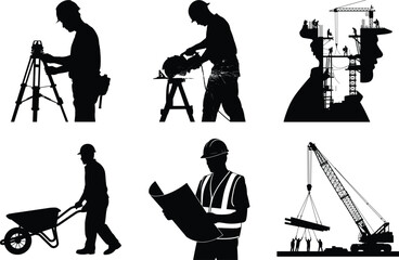 Obraz premium Construction Silhouette Bundle, Construction Vector Art isolated on a White Background. Construction Worker SVG graphic illustration.