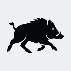 Silhouette boar running wild animal aggressive hog vector illustration