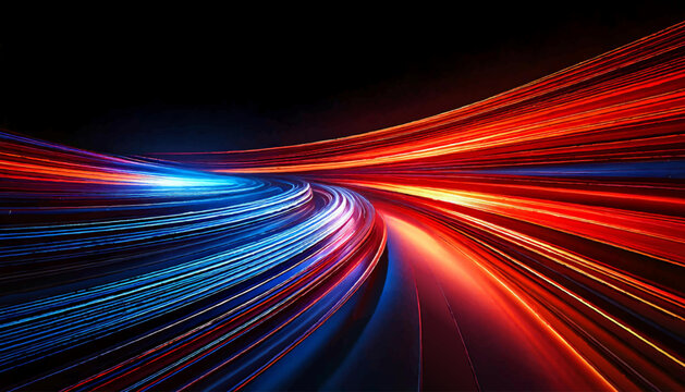 Car motion trails. Speed light streaks background with blurred fast moving speed light effect. Racing cars dynamic flash effects city road with long exposure night lights