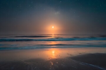 Fototapeta premium sunset beach ocean waves stars night sky reflection