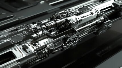 Naklejka premium Futuristic Chrome Gun Concept with Complex Mechanical Details