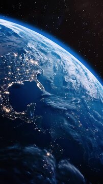 night planet earth view from space globe rotation skyline light cloud