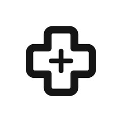 Obraz premium Bold medical cross icon in black outline 