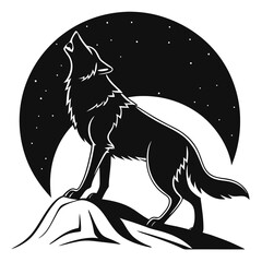 A majestic wild wolf or dog animal silhouette illustration in a snowy winter nature design