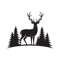 Obraz premium Majestic stag with branching antlers standing amidst evergreen trees deer forest