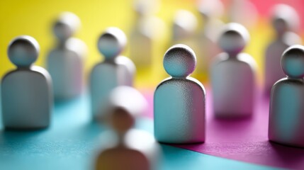 Colorful abstract representation of diverse figures in a dynamic business environment.