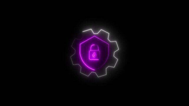 glowing neon lock setting animation icon security privacy password animated  