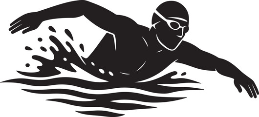 Swimmer in Action Silhouette Vector Illustration Freestyle Stroke

