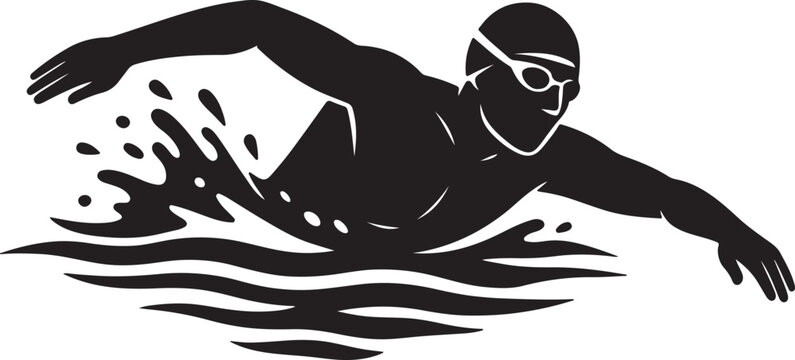 Swimmer in Action Silhouette Vector Illustration Freestyle Stroke


