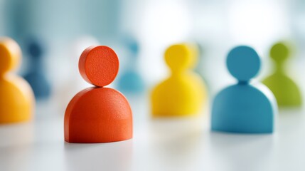 Colorful wooden figurines representing teamwork and collaboration in the workplace.