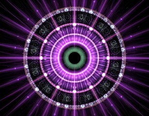 Abstract circular design with radiating lines and a central eye