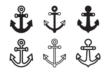 anchor icon set vector illustration, ship anchor outline icons vector isolated on white background