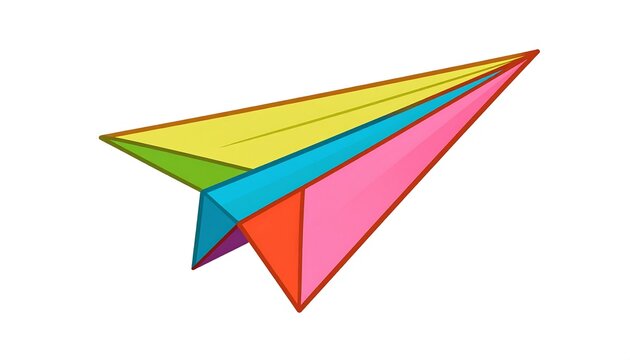 Colorful paper airplane.  A cartoonish, simple design