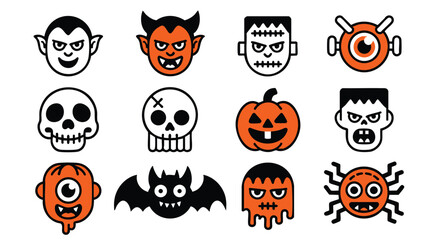 Halloween Icons Spooky Faces Pumpkins Monsters for Digital Design