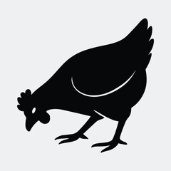 Silhouette of hen pecking ground simple monochrome vector illustration