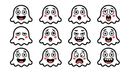 Fototapeta premium Cute Ghost Emojis 12 Expressions for Halloween Beyond