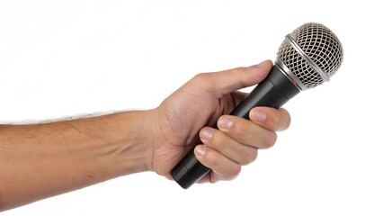 Microphone in Hand: A close-up captures the firm grip of a hand holding a microphone, symbolizing communication and vocal expression.