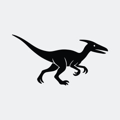 Silhouette Parasaurolophus dinosaur running side view vector illustration