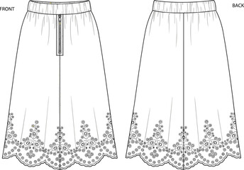 Elegant Embroidered Skirt with Scallop Hem, Perfect for Casual and Festive Occasions